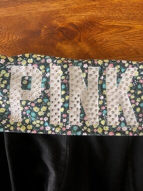Womens Y2K PINK VS  Black Floral Waistband with Rhinestones Pants Size Small